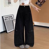 ブラック | ボリューム感が可愛い、今っぽく決まるワイドカーゴパンツ 夏服 レディース | maison de LATIR