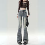 個性光るクロスステッチデニムパンツ フルレングス フレア | maison de LATIR | 詳細画像2 