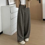 軽やかで快適に着こなせるワイドパンツ フルレングス チェック柄 | maison de LATIR | 詳細画像1