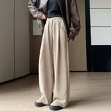 ベージュ | オフィスカジュアルなレディースコーデュロイワイドパンツ ボトム オフィスカジュアル | maison de LATIR