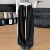 ブラック | ラクなのに今っぽい。頼れるレイヤード調レースワイドパンツ ボトム フルレングス | maison de LATIR