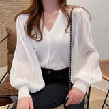 ホワイト | シフォンVネックカーディガン セータートップス パフスリーブ | maison de LATIR
