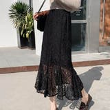 ブラック | 女性らしい総レースが目を引くスカート ミドル丈 綺麗め | maison de LATIR