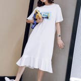 ホワイト | グラフィックプリントが目を引くワンピース 可愛い マーメイド | maison de LATIR