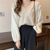 ベージュ | ゆったりしたサイズ感の大人めニット レイヤード Vネックニット | maison de LATIR