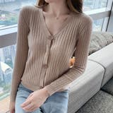 ブラウン | シンプル細見えvネックリブニットトップス レディース カーディガン | maison de LATIR