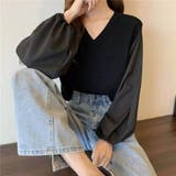 ブラック | ゆったりしたサイズ感の大人めニット レイヤード Vネックニット | maison de LATIR