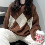 ブラウン | アーガイル柄が可愛いカジュアルニット オーバーサイズ ゆったりめ | maison de LATIR