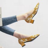 イエロー | カラーステッチが可愛いウーブンミッドヒールパンプス ポインテッドトゥ 太いヒール | maison de LATIR