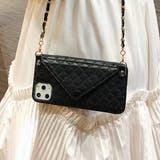 ブラック | 上品さと華やかさのあるキルティングスマホケースショルダー 斜め掛け 無地 | maison de LATIR