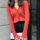 レッド | シンプル細見えvネックリブニットトップス レディース カーディガン | maison de LATIR