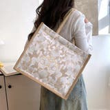 ホワイト | コーデに華やかさを添える、上品ボタニカル柄トートバッグ 花柄 大容量 | maison de LATIR