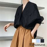 立体デザインが着るだけで大人の抜け感を作るコットンシャツ Vネック 飾りポケット | maison de LATIR | 詳細画像1