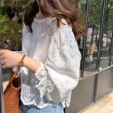 ホワイト | 長袖総レースブラウス パフスリーブ 総レース | maison de LATIR