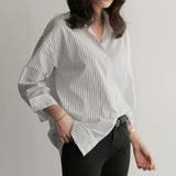 ホワイト | ややゆったりめのこなれ感たっぷりなストライプ柄シャツ ブラウス 長袖 | maison de LATIR