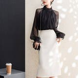 透け感で魅せる、大人フェミニンなドット柄切替シアーブラウス オフィス オフィスカ… | maison de LATIR | 詳細画像3 