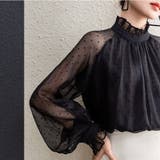 透け感で魅せる、大人フェミニンなドット柄切替シアーブラウス オフィス オフィスカ… | maison de LATIR | 詳細画像8 