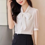 シフォン袖とリボンタイが上品に映える、フェミニンシアー素材半袖ブラウス 春 春服 | maison de LATIR | 詳細画像2 