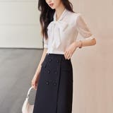 シフォン袖とリボンタイが上品に映える、フェミニンシアー素材半袖ブラウス 春 春服 | maison de LATIR | 詳細画像4 