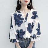 シックなカラーが大人っぽいバルーンスリーブ花柄シフォンブラウス 夏 夏 | maison de LATIR | 詳細画像1