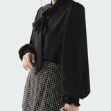 ブラック | バルーン袖が女性らしいボウタイリボンブラウス 長袖 リボン | maison de LATIR