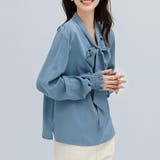 ブルー | バルーン袖が女性らしいボウタイリボンブラウス 長袖 リボン | maison de LATIR