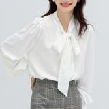 ホワイト | バルーン袖が女性らしいボウタイリボンブラウス 長袖 リボン | maison de LATIR