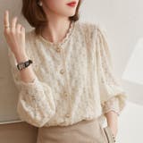 ベージュ | 花柄レースブラウス ブラウス パールボタン | maison de LATIR