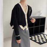 洗練された上品さを漂わせる配色Vネックショートカーディガン 羽織り | maison de LATIR | 詳細画像2