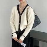 ホワイト | 洗練された上品さを漂わせる配色Vネックショートカーディガン 羽織り | maison de LATIR