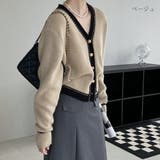 洗練された上品さを漂わせる配色Vネックショートカーディガン 羽織り | maison de LATIR | 詳細画像14