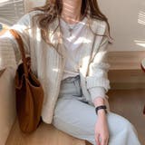 ベージュ | 絶妙なゆるさがおしゃれなワイドリブVネックカーディガン ニット 夏 | maison de LATIR