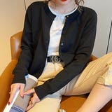 ブラック | 着回し力に感動!クルーネックニットカーディガン カラー展開 カーデ | maison de LATIR