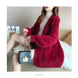 レッド | 暖かくて女性らしい印象のシャギーニットVネックカーディガン 羽織り 防寒 | maison de LATIR