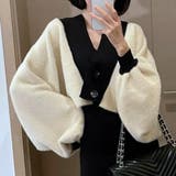 大人可愛いふわふわモヘアタッチのショート丈ボリュームスリーブカーディガン | maison de LATIR | 詳細画像3
