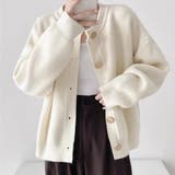 ホワイト | ルーズなスリーブと大きめのボタンが大人こなれ感を演出するニットカーディガン | maison de LATIR