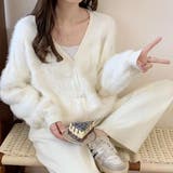 ホワイト | ゆったりシルエットのVネックカーディガン カーディガン 厚めカーディガン | maison de LATIR