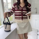 大人可愛いコーデを楽しめるアーガイルフリンジカーディガン ミニ丈 クロップド丈 | maison de LATIR | 詳細画像2