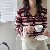 大人可愛いコーデを楽しめるアーガイルフリンジカーディガン ミニ丈 クロップド丈 | maison de LATIR | 詳細画像3