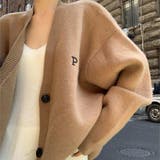 キャメル | 大人カジュアルスタイルにおすすめ!アルファベットロゴ入りニットカーディガン | maison de LATIR