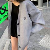 グレー | 大人カジュアルスタイルにおすすめ!アルファベットロゴ入りニットカーディガン | maison de LATIR