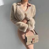 ふわふわのシャギー素材が心地よいニットカーディガン ドロップショルダー ゴールド… | maison de LATIR | 詳細画像3 