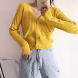 イエロー | シンプル細見えvネックリブニットトップス レディース カーディガン | maison de LATIR