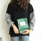 ブラック | レイヤード風異素材スウェットブラウス レディース 重ね着風 | maison de LATIR