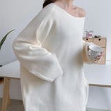 ホワイト | ゆったりシルエットが可愛いオフショルデザインニット オフショルダー プルオーバー | maison de LATIR