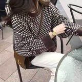 ブラウン | レトロな風合いが可愛い女子ニット カジュアル チェック柄 | maison de LATIR
