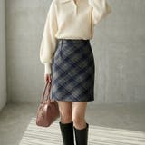 ネイビー | 上品なバイアスチェックで仕上げた、すっきりシルエットのミニスカート チェックスカ… | maison de LATIR
