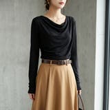 ブラック | デコルテを美しく見せる、上品なドレープネックカットソー トップス レディース | maison de LATIR