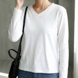 ホワイト | すっきりVネックで着回しやすい、ベーシック長袖Tシャツ レディース 長袖 | maison de LATIR