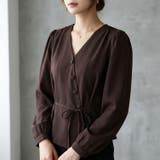 すっきりシルエットが魅力の、きれいめVネックウエストリボンブラウス レディース … | maison de LATIR | 詳細画像2